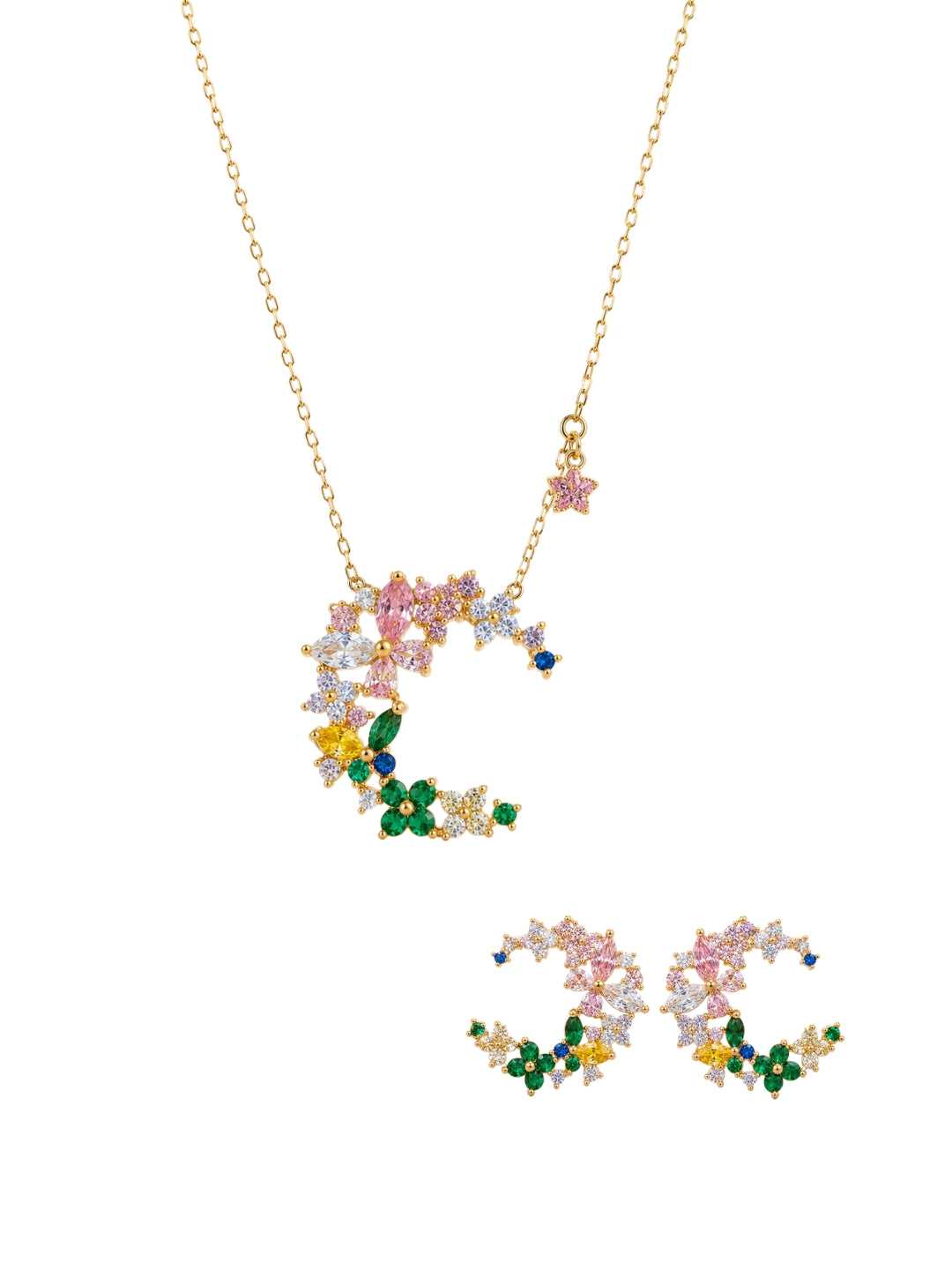 Bosco Multicolor Floral Cluster Necklace & Earring Set, 18K Gold-Plated