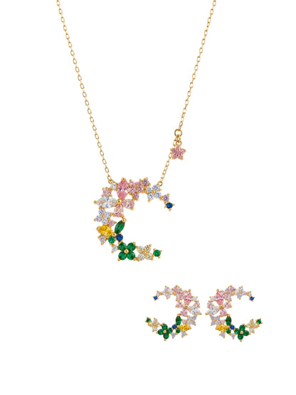 Bosco Multicolor Floral Cluster Necklace & Earring Set, 18K Gold-Plated
