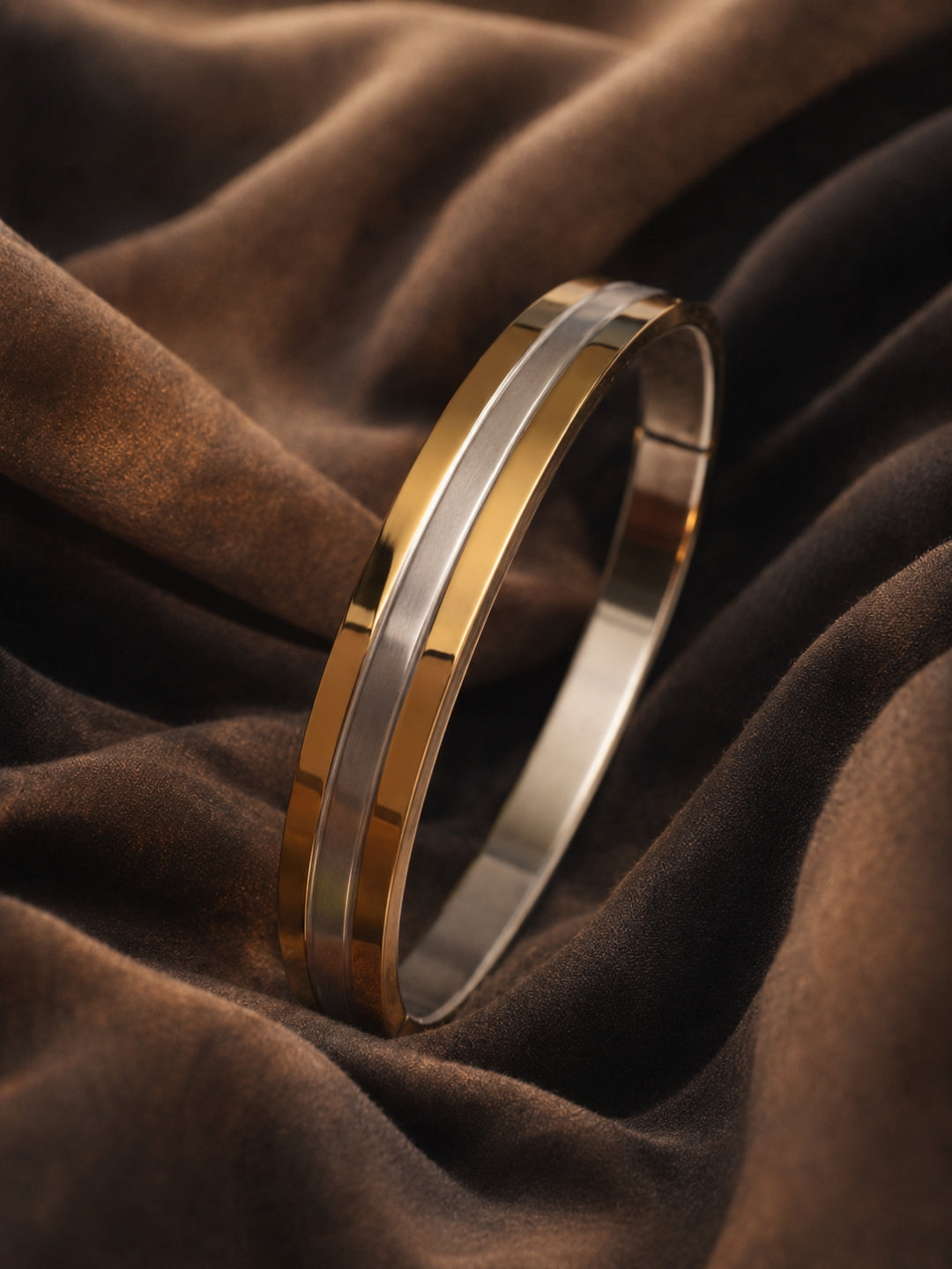 18K Gold Plated Striped Kada for Men | Stainless Steel Bracelet