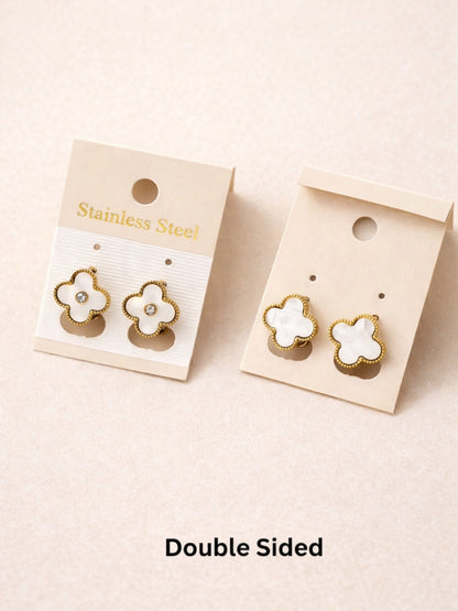 Clover Gold Hoops with CZ & MOP – 18K Plated