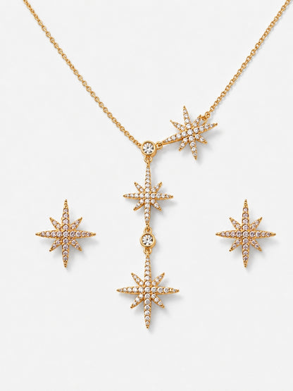 Étoile Celestial Starburst Necklace & Earring Set — 18K Gold Plated with Zircon