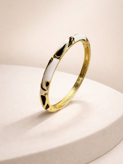 White & Black Enamel CZ Gold Plated Designer Bangle for Women