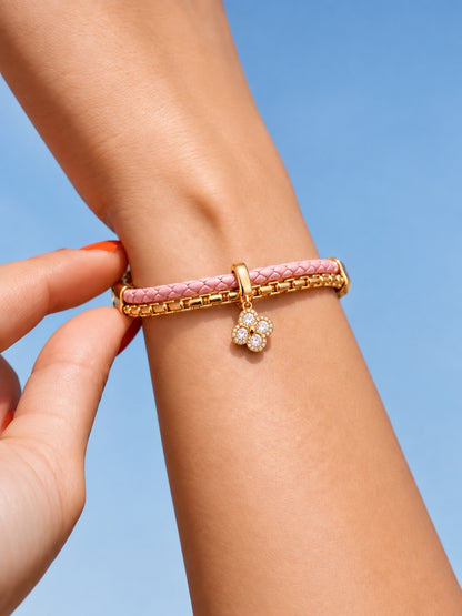 Pink Braided Double line Clover Band Cuff -18KT Gold Plated