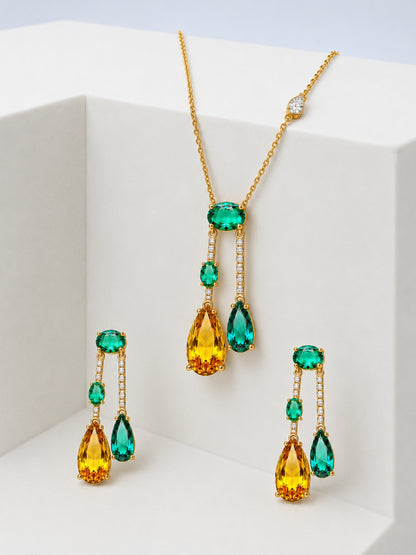 Vendemmia Emerald & Citrine Cascade Necklace & Earring Set, 18K Gold-Plated