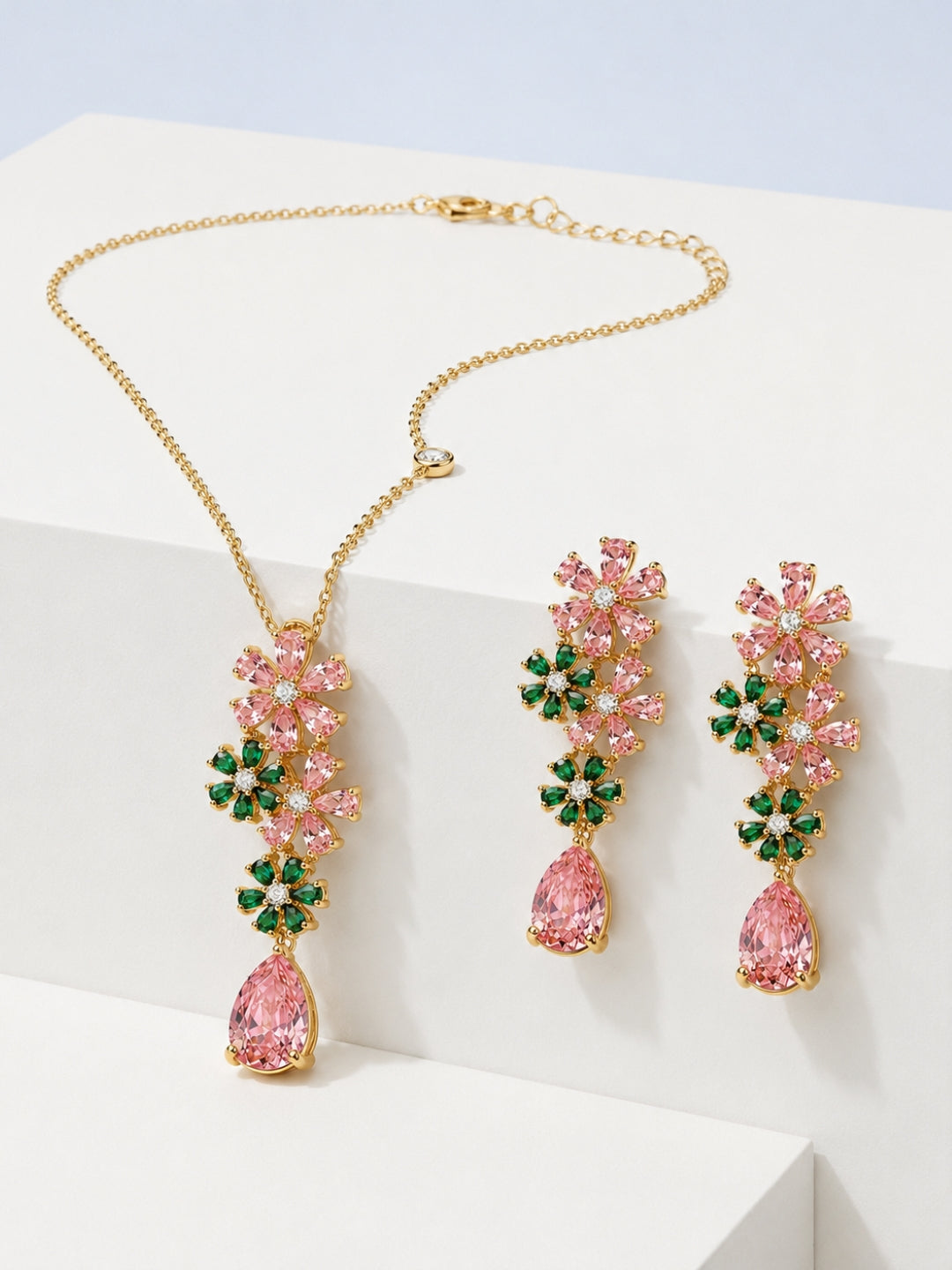 Roseto Floral Cluster Necklace & Earring Set, 18K Gold-Plated