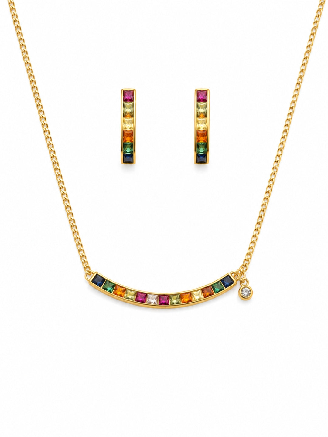 Spettro Rainbow Bar Necklace & Huggie Hoop Set, 18K Gold-Plated