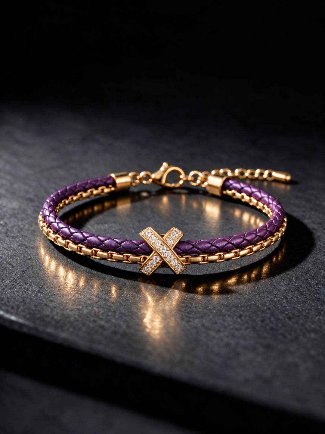Violet Braided Double line Knot Band Cuff - 18KT Gold Plated