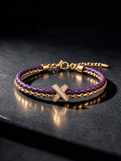 Violet Braided Double line Knot Band Cuff - 18KT Gold Plated