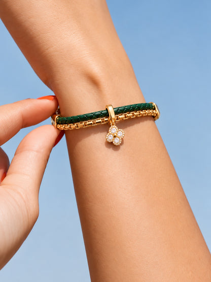 Emerald Braided Double line Clover Band Cuff-18KT Gold Plated