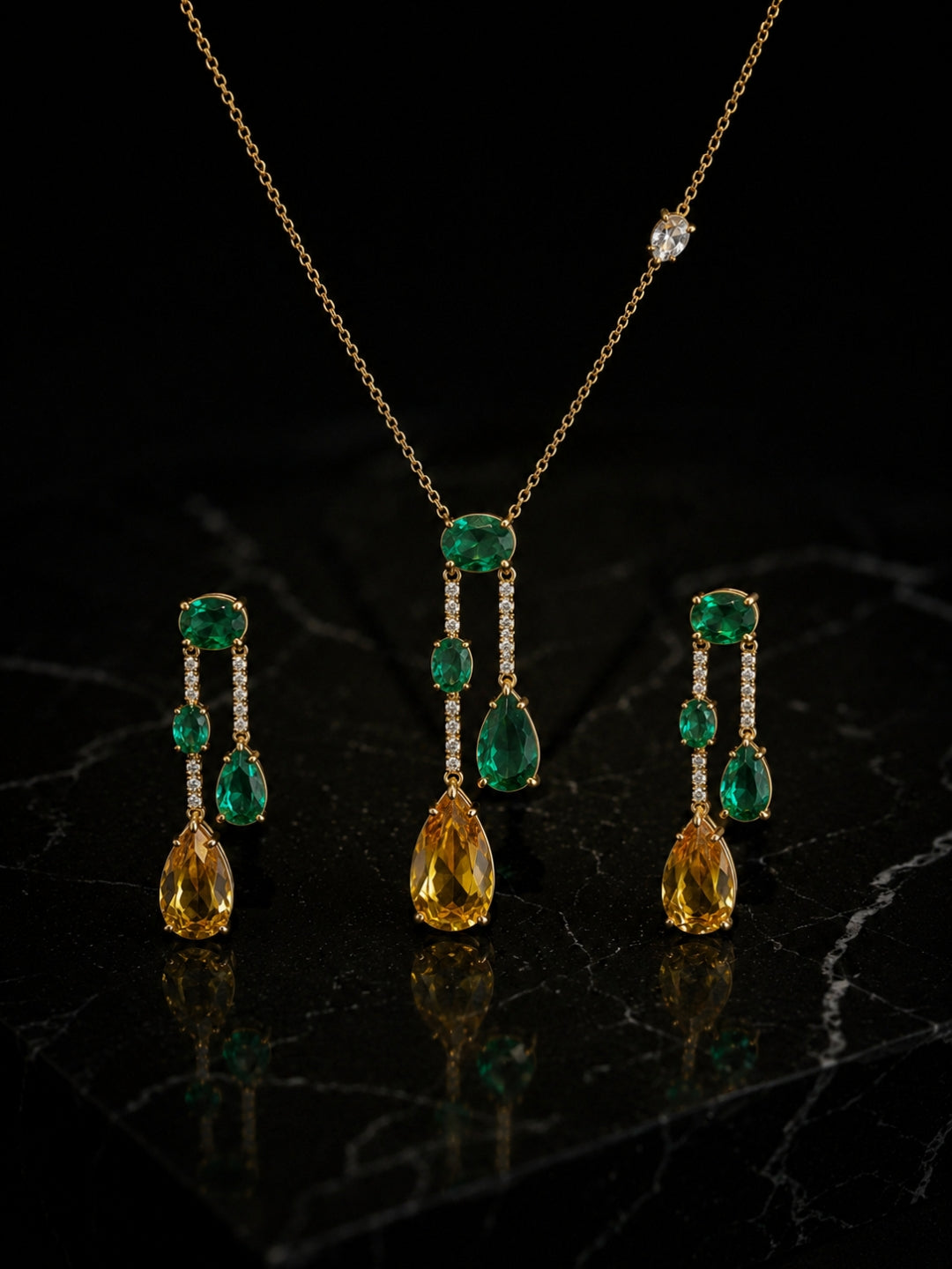 Vendemmia Emerald & Citrine Cascade Necklace & Earring Set, 18K Gold-Plated