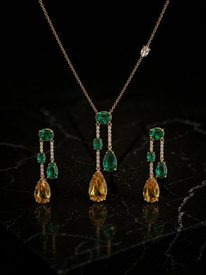 Vendemmia Emerald & Citrine Cascade Necklace & Earring Set, 18K Gold-Plated