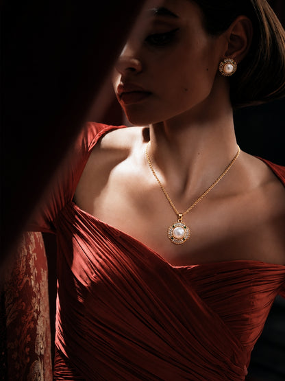 Girandola Pearl Baguette Necklace & Earring Set, 18K Gold-Plated