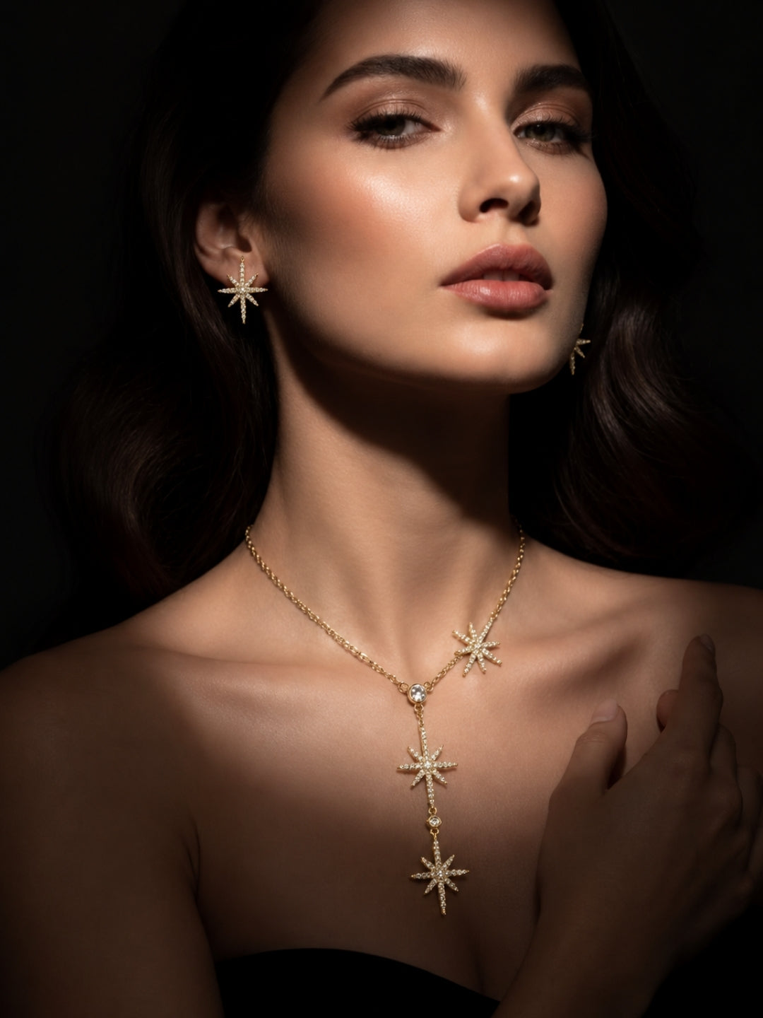 Étoile Celestial Starburst Necklace & Earring Set — 18K Gold Plated with Zircon