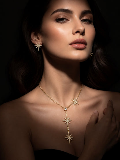 Étoile Celestial Starburst Necklace & Earring Set — 18K Gold Plated with Zircon