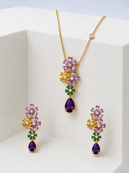 Giardino Floral Cluster Necklace & Earring Set, 18K Gold-Plated
