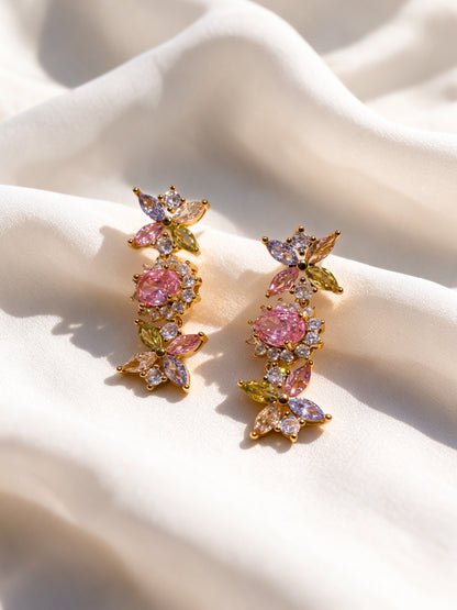 Fiorina Pastel Multicolor Floral Choker Necklace & Earring Set, 18K Gold-Plated
