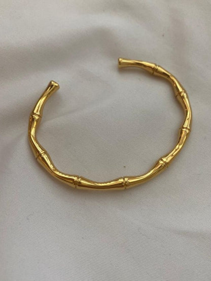 Bamboo Open Cuff Bracelet – 18K Gold Plated | Anti-Tarnish Daily Wear