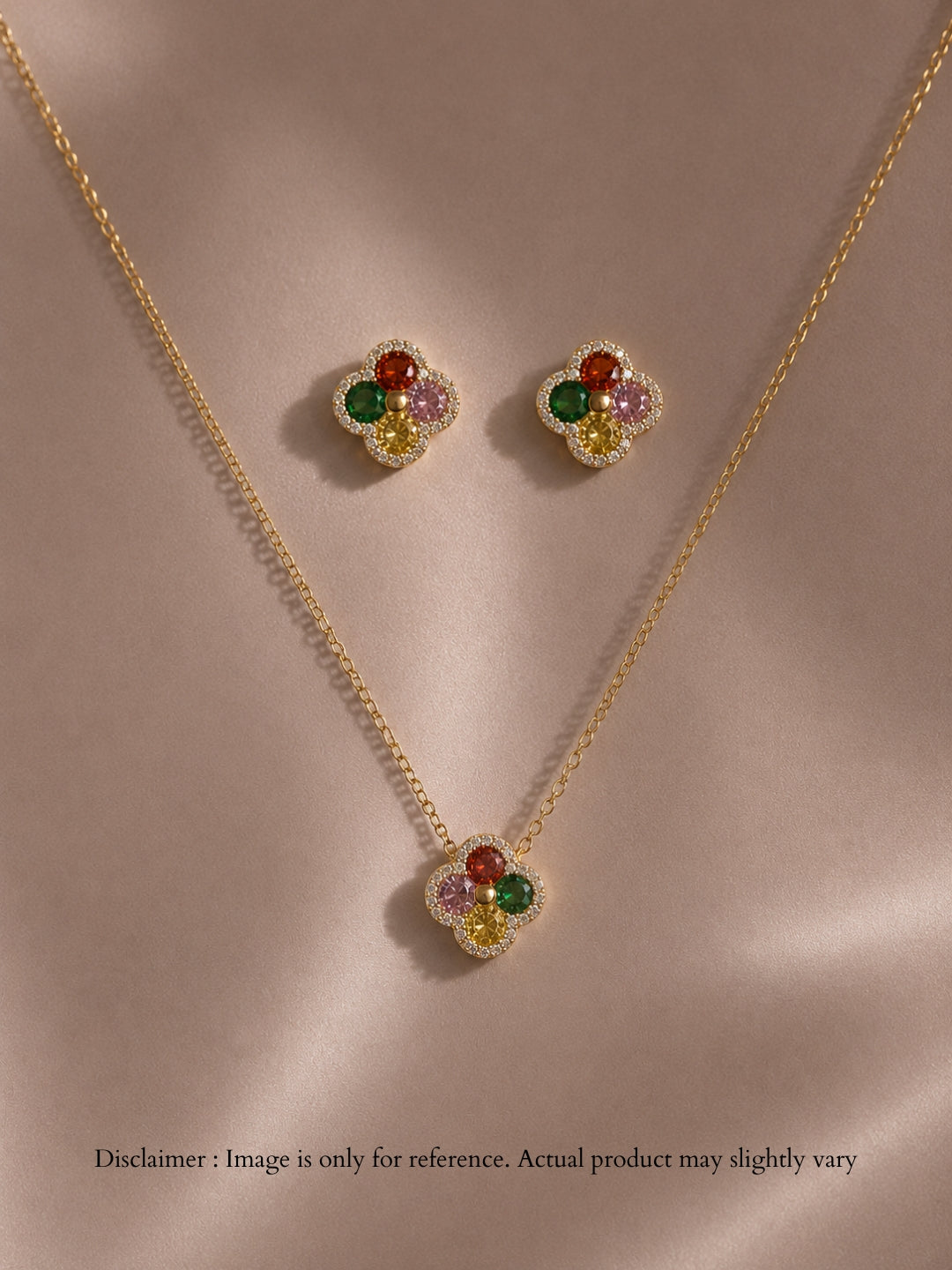 Gioia Multicolor Halo Necklace & Earring Set, 18K Gold-Plated