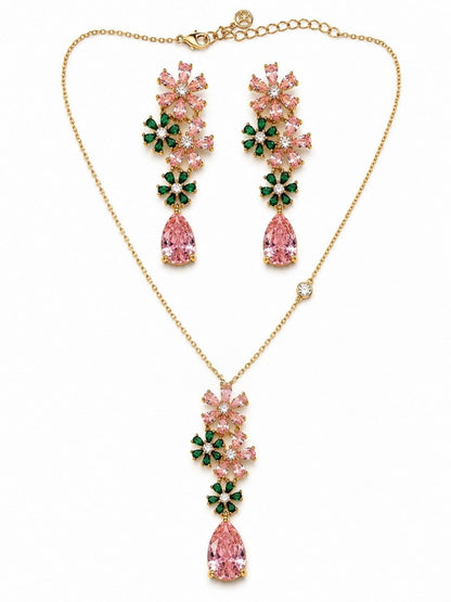 Roseto Floral Cluster Necklace & Earring Set, 18K Gold-Plated