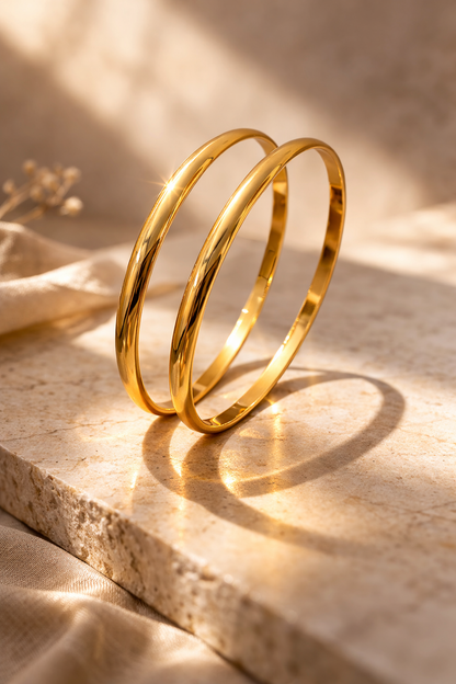 18K Gold Plain Thick Bangle – Stainless Steel Kada