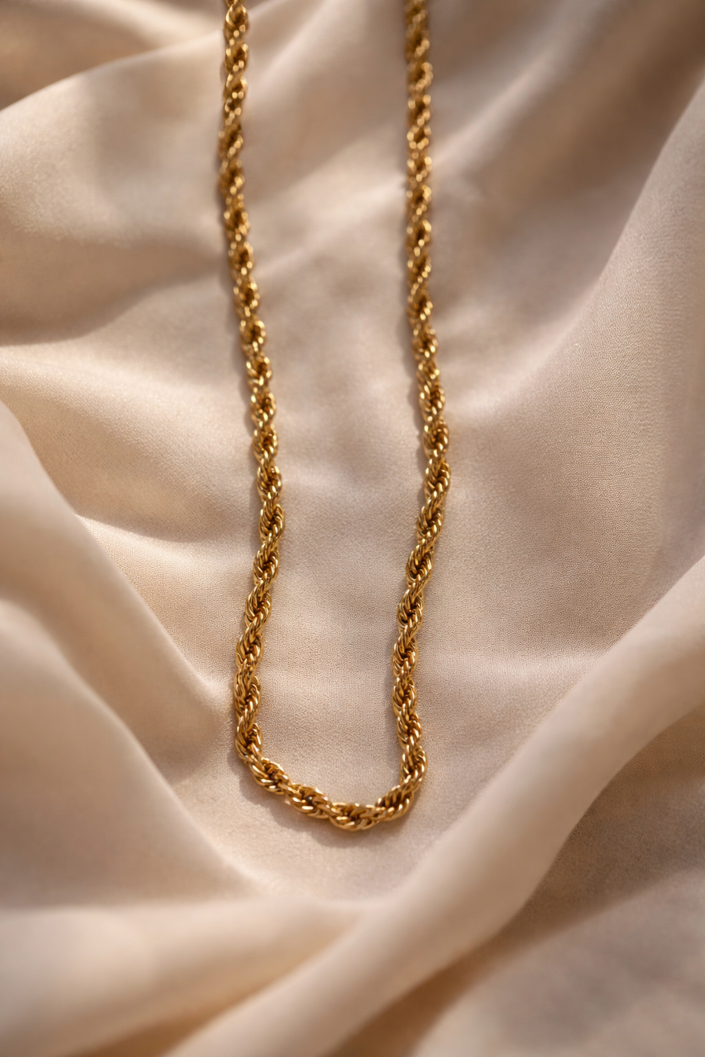 18K Gold Plated Long Twisted Chain Necklace – Stainless Steel