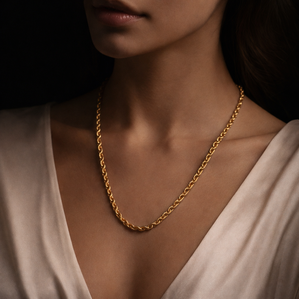 18K Gold Plated Long Twisted Chain Necklace – Stainless Steel