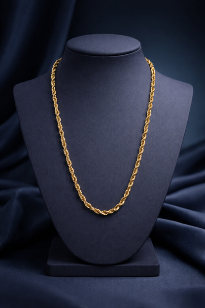 18K Gold Plated Long Twisted Chain Necklace – Stainless Steel