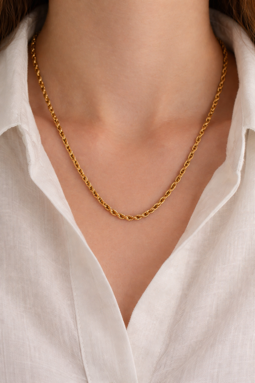 18K Gold Plated Long Twisted Chain Necklace – Stainless Steel