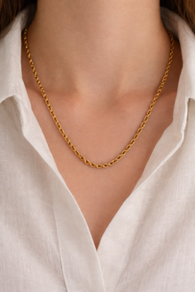 18K Gold Plated Long Twisted Chain Necklace – Stainless Steel