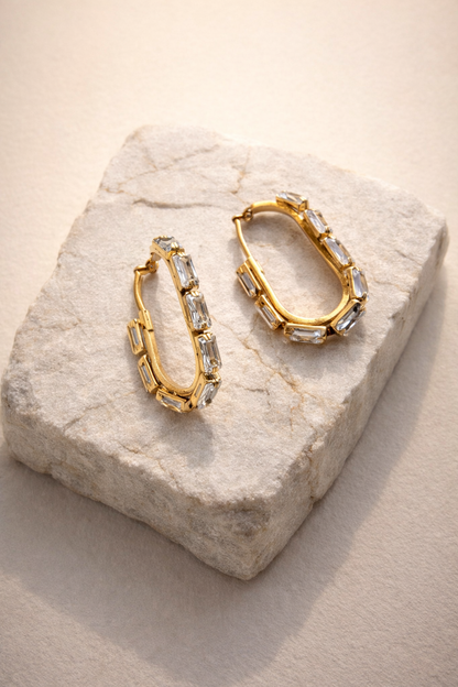 18K Gold Baguette CZ Hoop Earrings