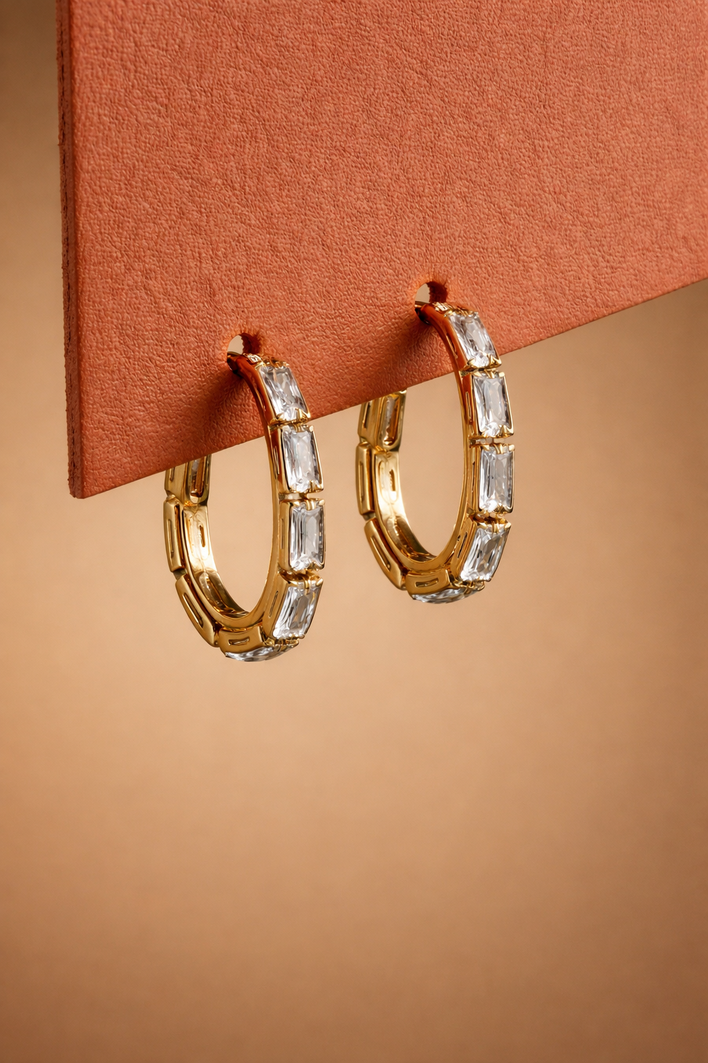 18K Gold Baguette CZ Hoop Earrings