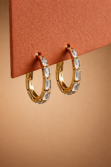 18K Gold Baguette CZ Hoop Earrings