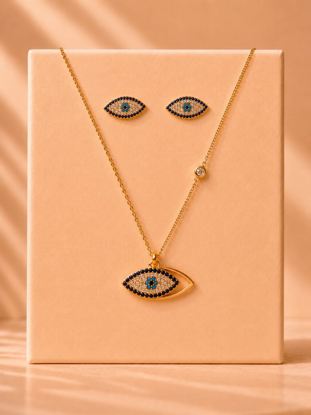18K Gold Plated Evil Eye CZ Jewelry Set | Anti-Tarnish Necklace & Earrings