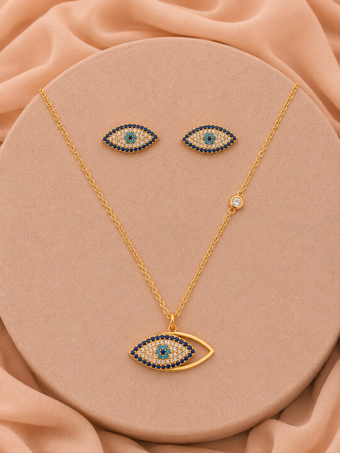 18K Gold Plated Evil Eye CZ Jewelry Set | Anti-Tarnish Necklace & Earrings