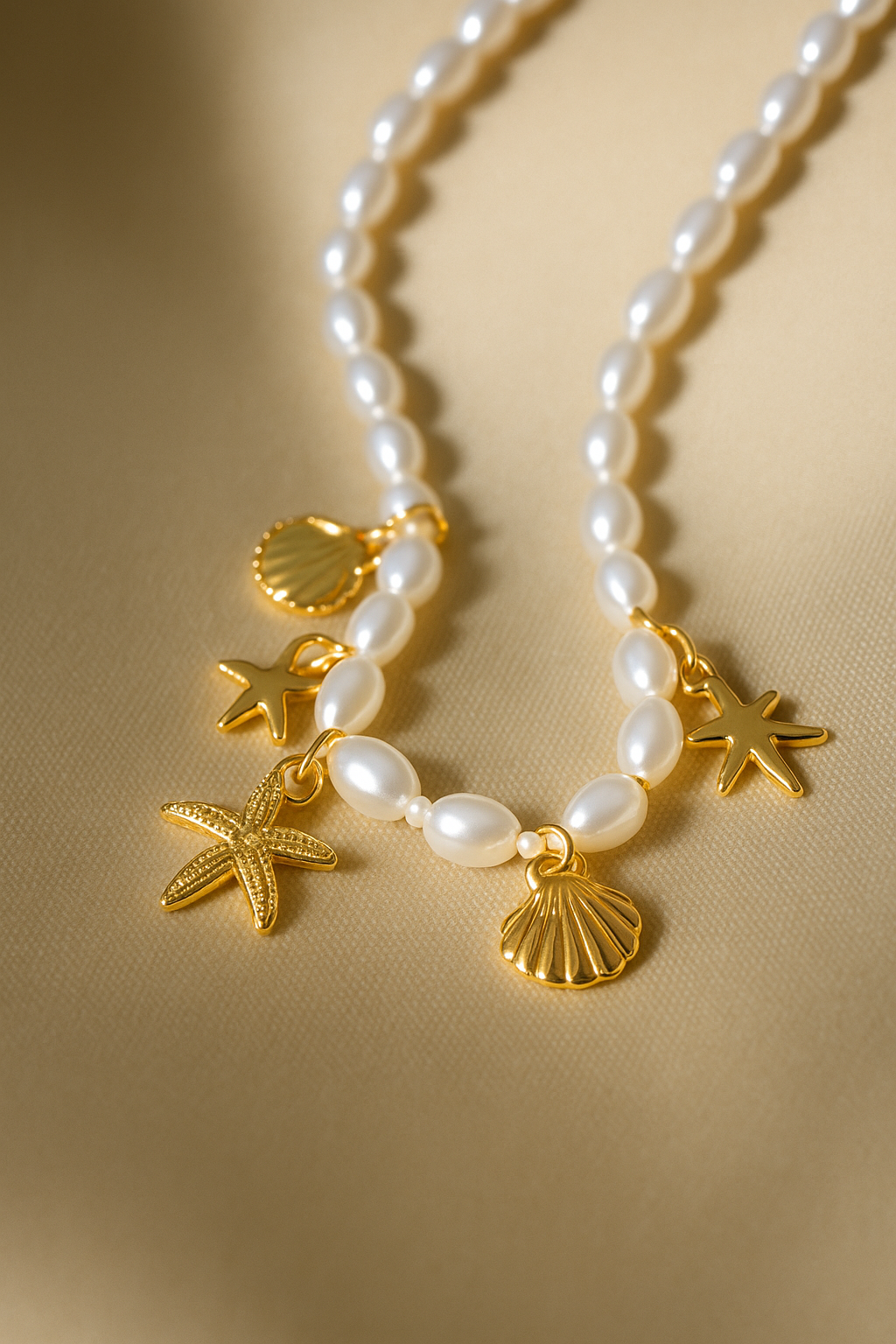 Beach-Inspired Gold Pearl Choker – Single Layer