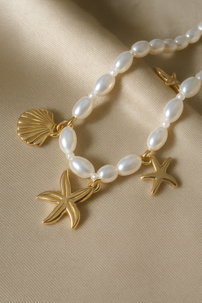 Beach-Inspired Gold Pearl Choker – Single Layer