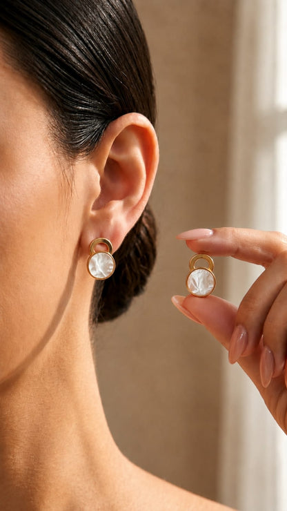 Mother-of-Pearl Halo Drop Earrings