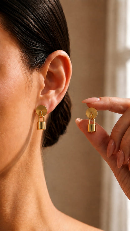 Lock & Coin Drop Earrings