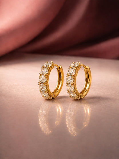 Solitaire CZ Studded Hoop Earrings – 18K Gold Plated | Anti Tarnish