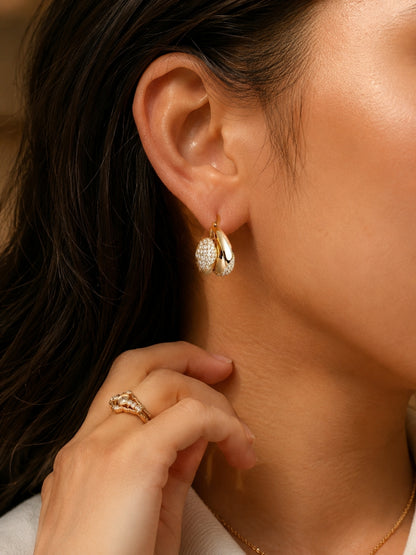 18K Gold CZ Dual Bubble Hoops | Anti-Tarnish Everyday Earrings