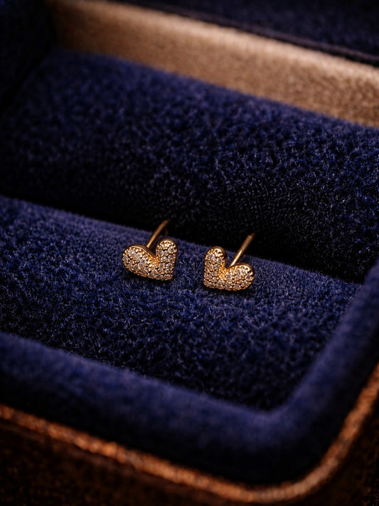 Nano Heart CZ Stud Earrings – 18K Gold Plated Everyday Studs