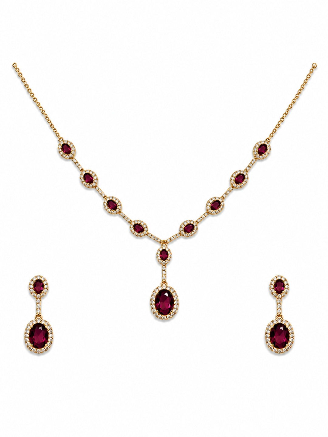 Maroon Classic Drop Necklace Set | 18K Gold CZ Jewelry Se