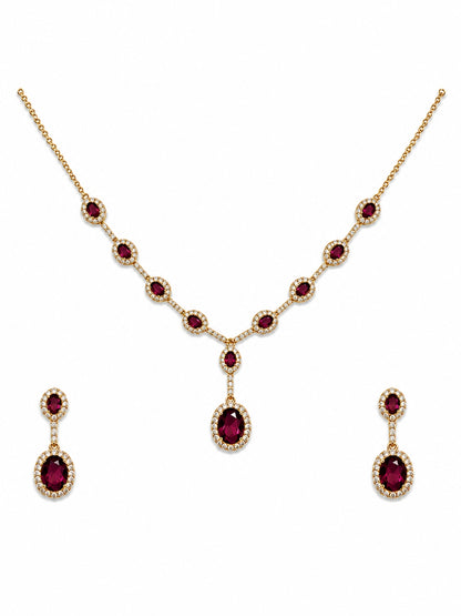 Maroon Classic Drop Necklace Set | 18K Gold CZ Jewelry Se