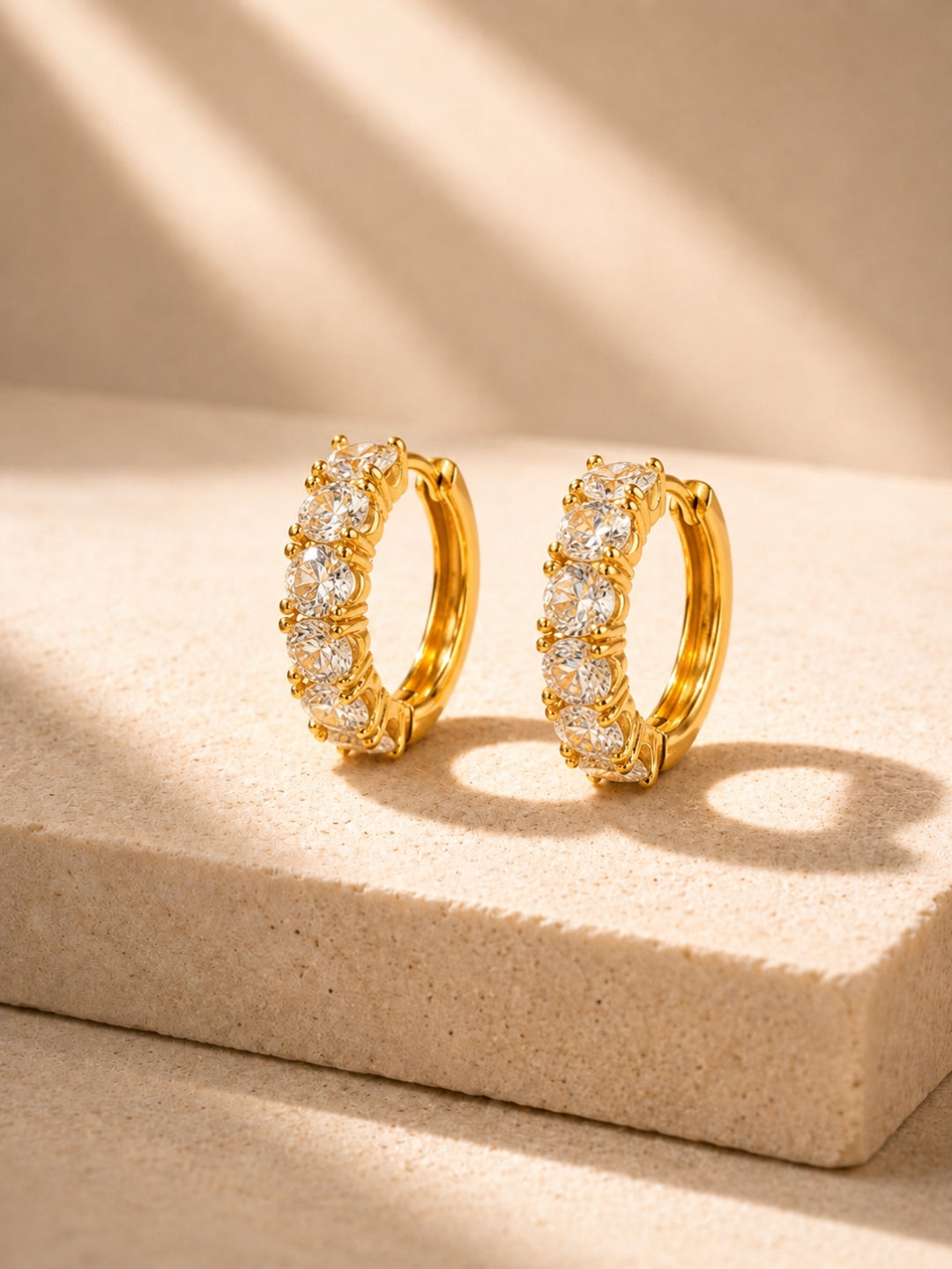 Solitaire CZ Studded Hoop Earrings – 18K Gold Plated | Anti Tarnish