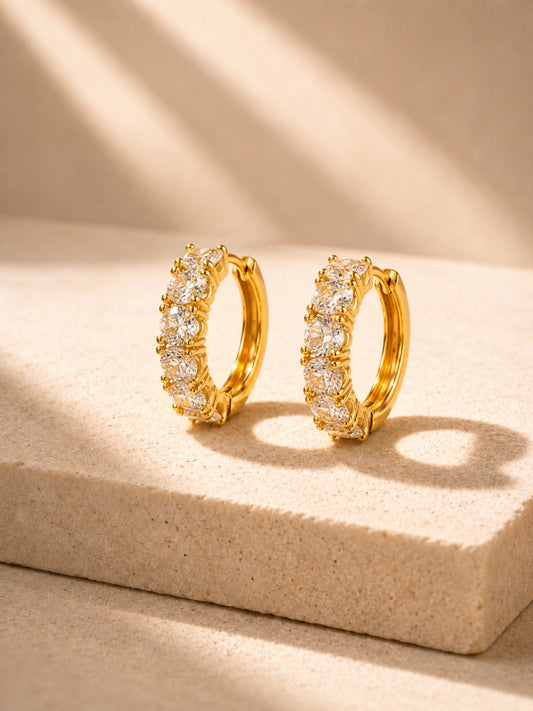 Solitaire CZ Studded Hoop Earrings – 18K Gold Plated | Anti Tarnish