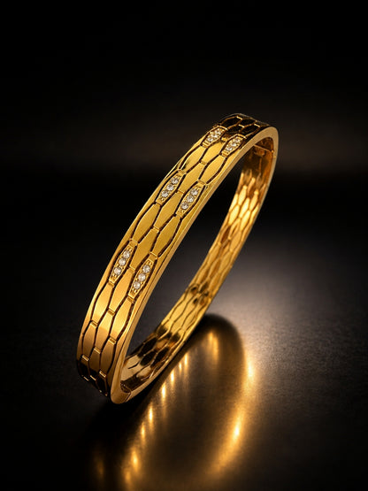 Faceted Honeycomb CZ Bangle — 18K Gold Plated Stainless Steel