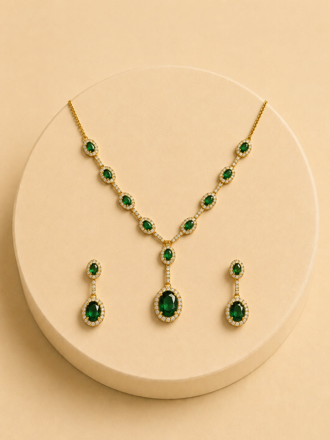 Emerald Classic Drop Necklace Set | 18K Gold CZ Jewelry Set