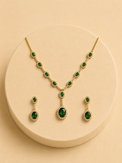 Emerald Classic Drop Necklace Set | 18K Gold CZ Jewelry Set