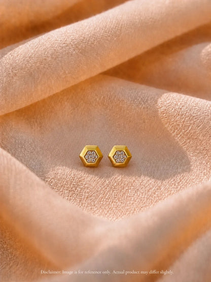 18K Gold Hexagon CZ Stud Earrings | Anti Tarnish Everyday Studs