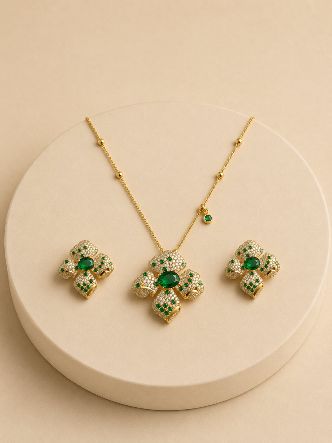 18K Gold Plated CZ Necklace Set | Anti Tarnish Jewelry Set